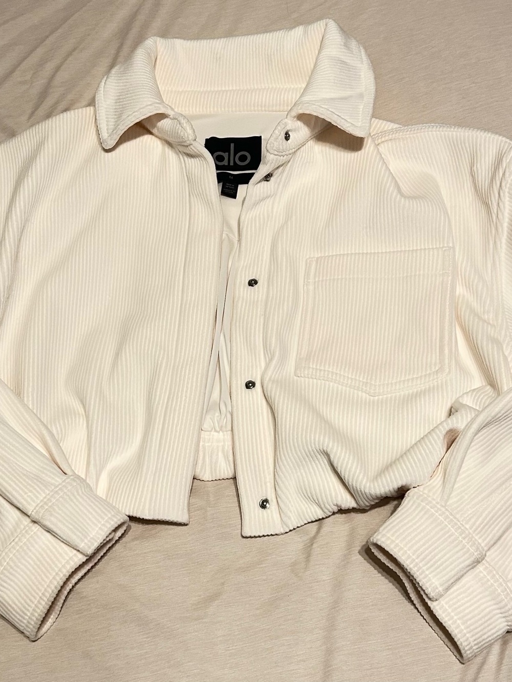 ALO Yoga Cream Ribbed Snap-Front Shirt Jacket